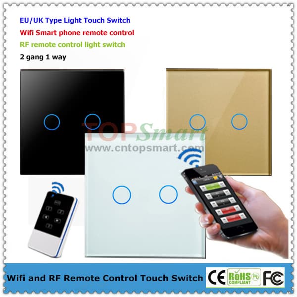 EU_UK  type 2 gang remote control glass panel light switches
